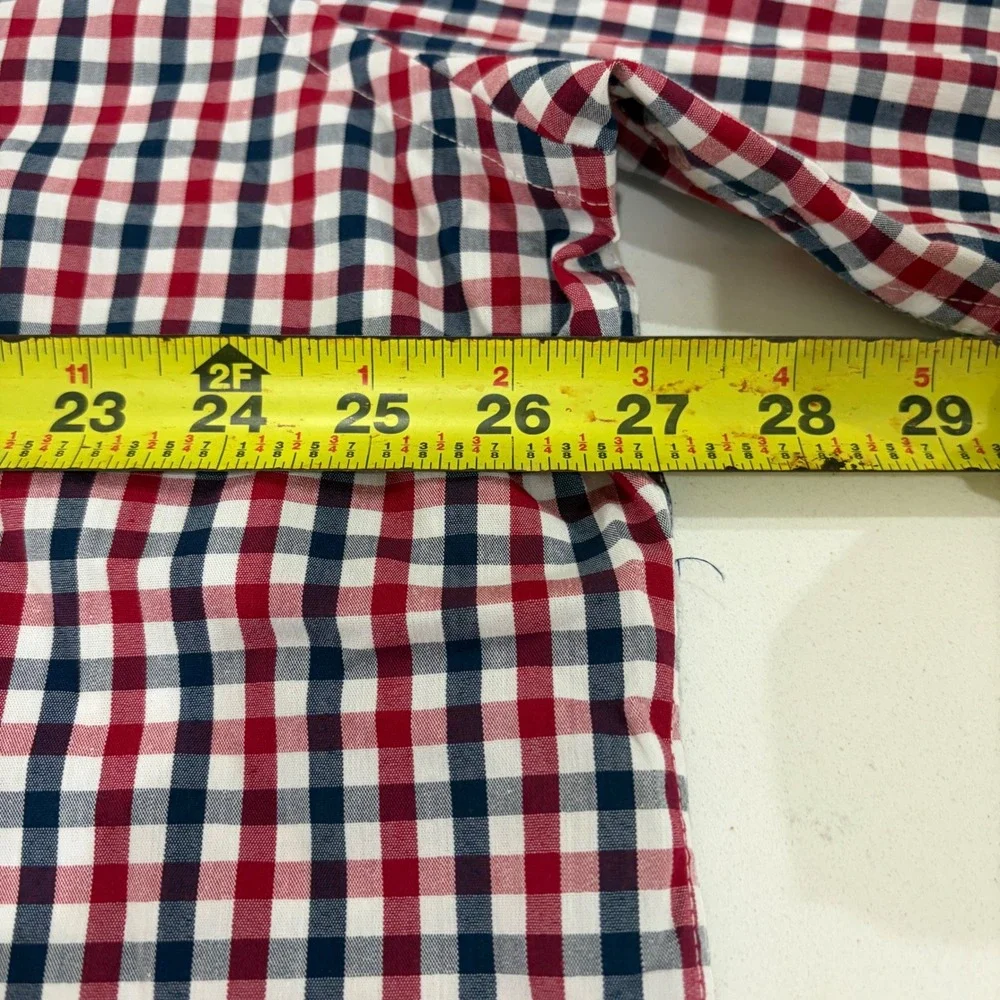 Mason James Mens XXL Red White Blue Gingham Stretch Non-Iron Wicking Shirt NWT - Picture 4 of 7